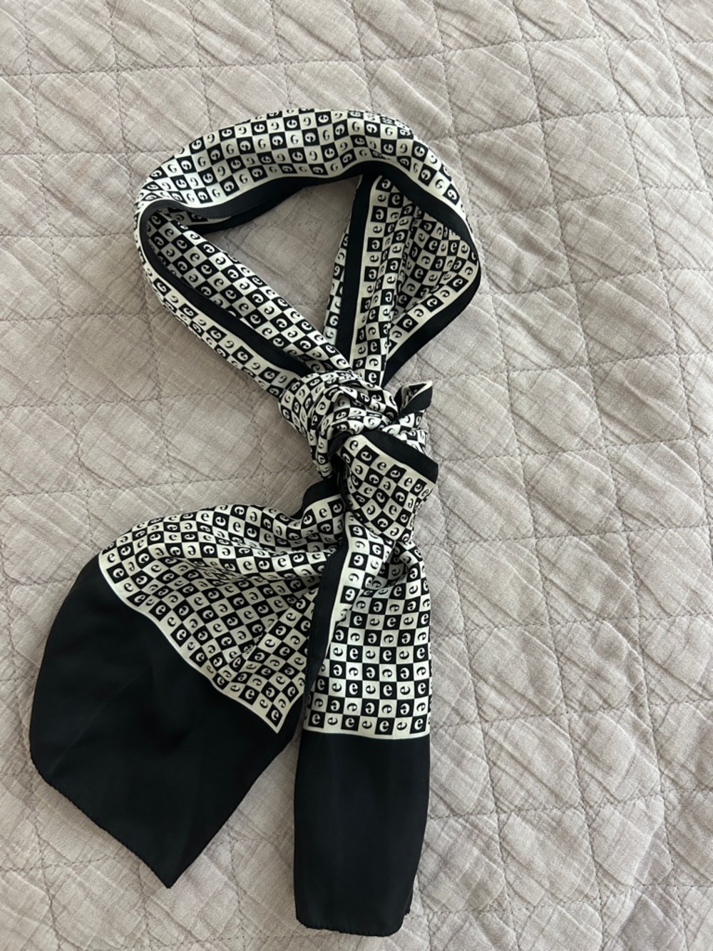 Black & Cream Monogram Square Silk Scarf